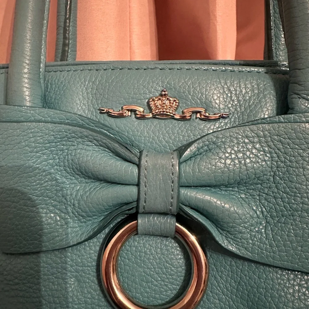 My flat in London MFIL leather bag purse handbag teal blue green bow crown - Picture 2 of 9
